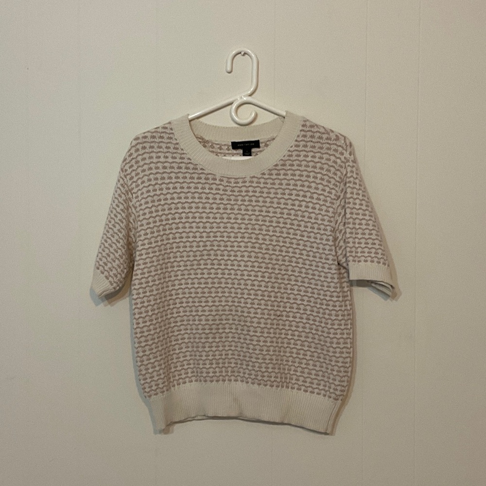 Ann Taylor Cream and Tan Knit Sweater